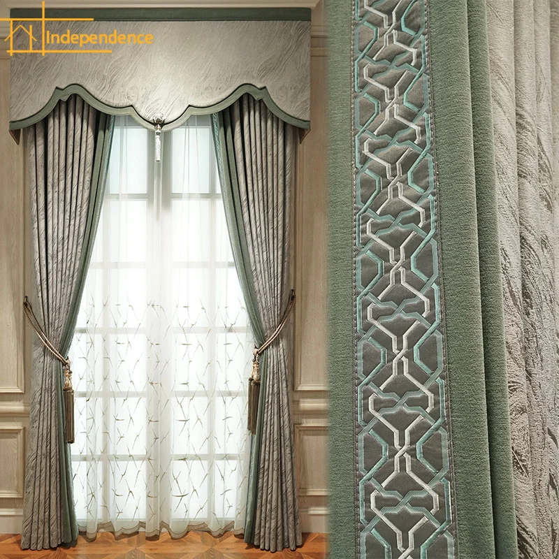 

Customized New Chinese Grey Marble Jacquard Thickened Chenille Curtains for Living Room Bedroom Study French Window Balcony