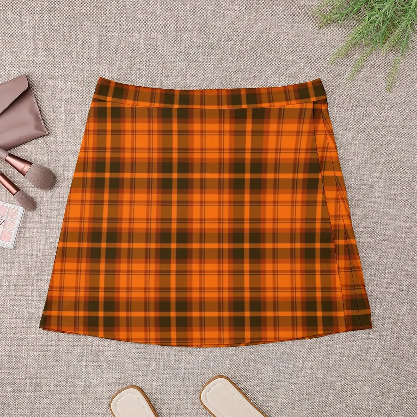 Orange Tartan Plaid Pattern Mini Skirt Dresses midi skirt for women womans clothing