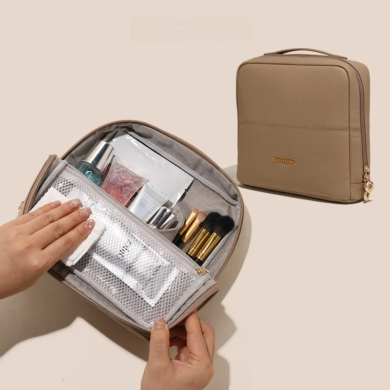 colrenkn2026-新型高級スタンド式メイクアップトラベルコスメティックバッグ-携帯用女性用収納ポーチ-レザー素材-四層構造