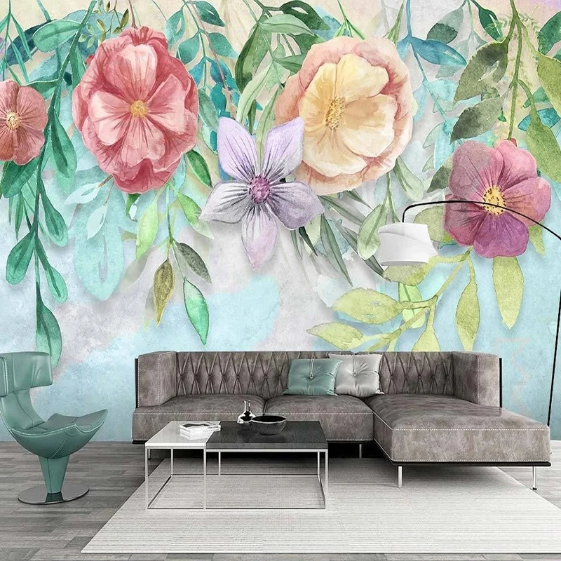 Custom Mural Wallpaper Modern 3D Hand Painted Watercolor Floral Bedroom Background Wall Painting Romantic Home Decor Wall Papers