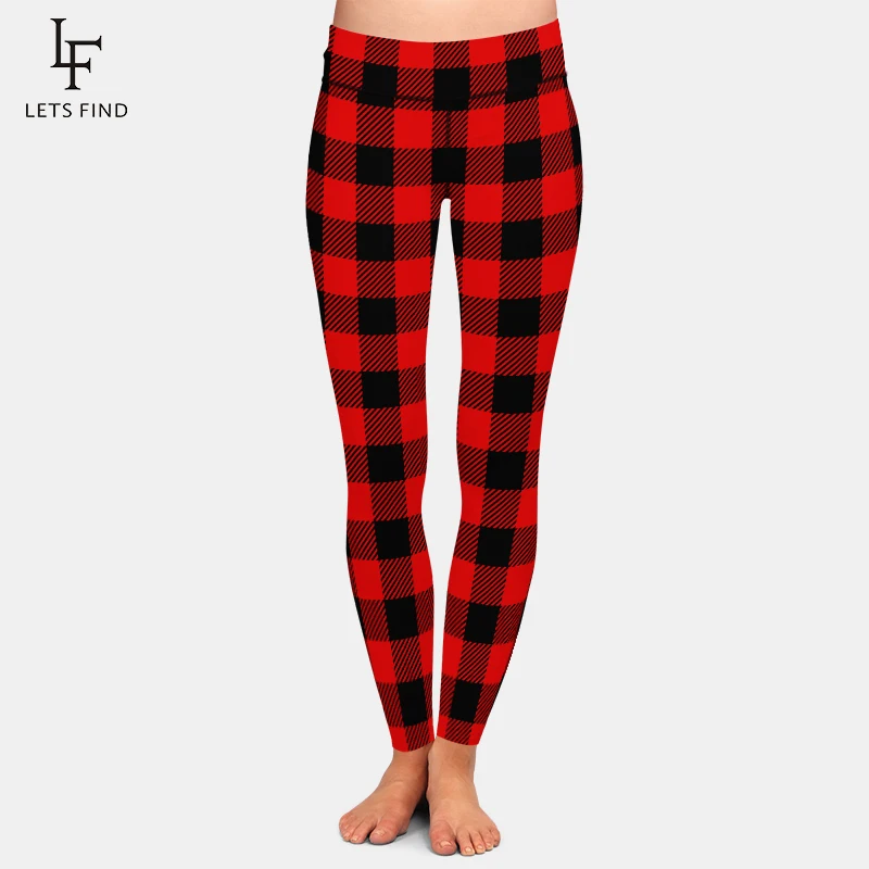 LETSFIND Heißer Verkauf Frauen Leggings Hohe Taille Sexy Frauen Hosen 3D Plaid Print Fitness Schlanke Mädchen Stretch Leggings