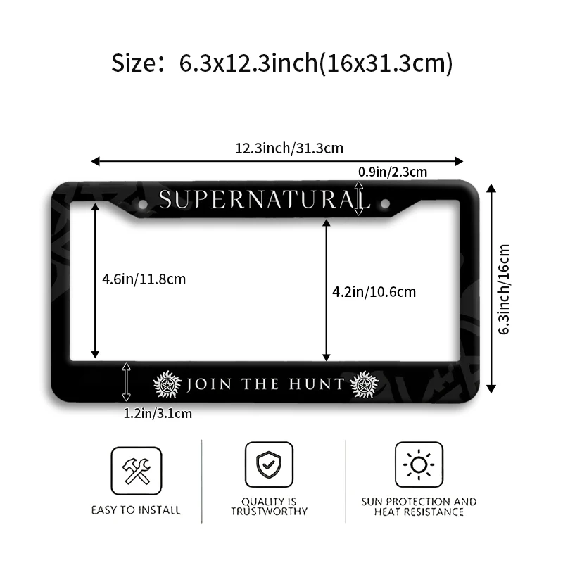 SUPERNATURAL JOIN THE HUNT Car License Plate Frame Symbol Design Tag Holder Novelty Gift for Fans Rustproof Easy Install