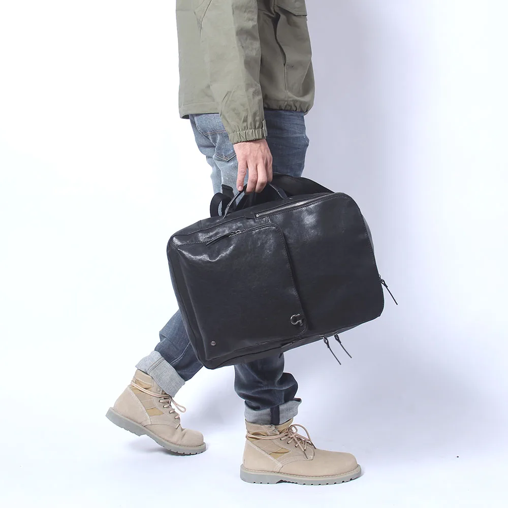 S.WORKER Lässiger Rucksack aus echtem Leder für Herren, 15-Zoll-Laptop-Rucksack aus Rindsleder, handgefertigt, modischer Preppy-Stil, Schultasche, Tagesrucksack – Detail 5