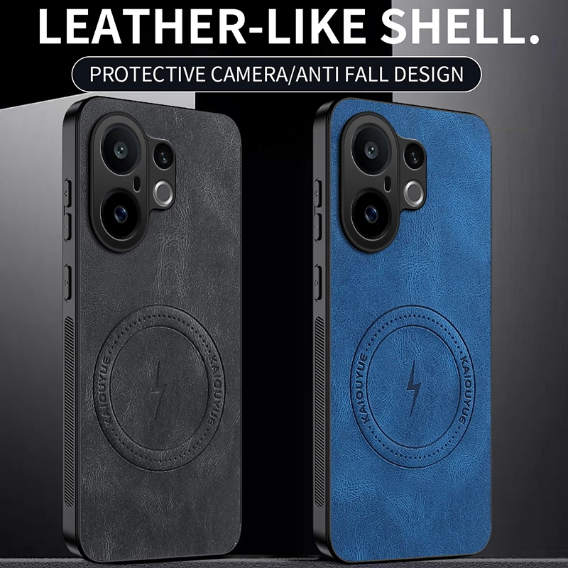 حافظة مغناطيسية لهاتف Vivo X200 FE حافظة MagSafe Napa محكم PU أغطية جلد سيليكون لهاتف Vivo X 200 FE 5G S30 Pro مصد صغير