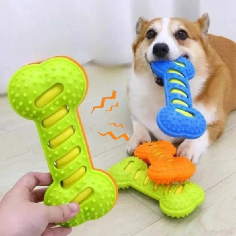 

Pet Dog Chew Toys Rubber Bone Toy Bite Resistant Puppy Interactive Stick Puppy Chewing Toy Squeaky Interactive Dog Toys