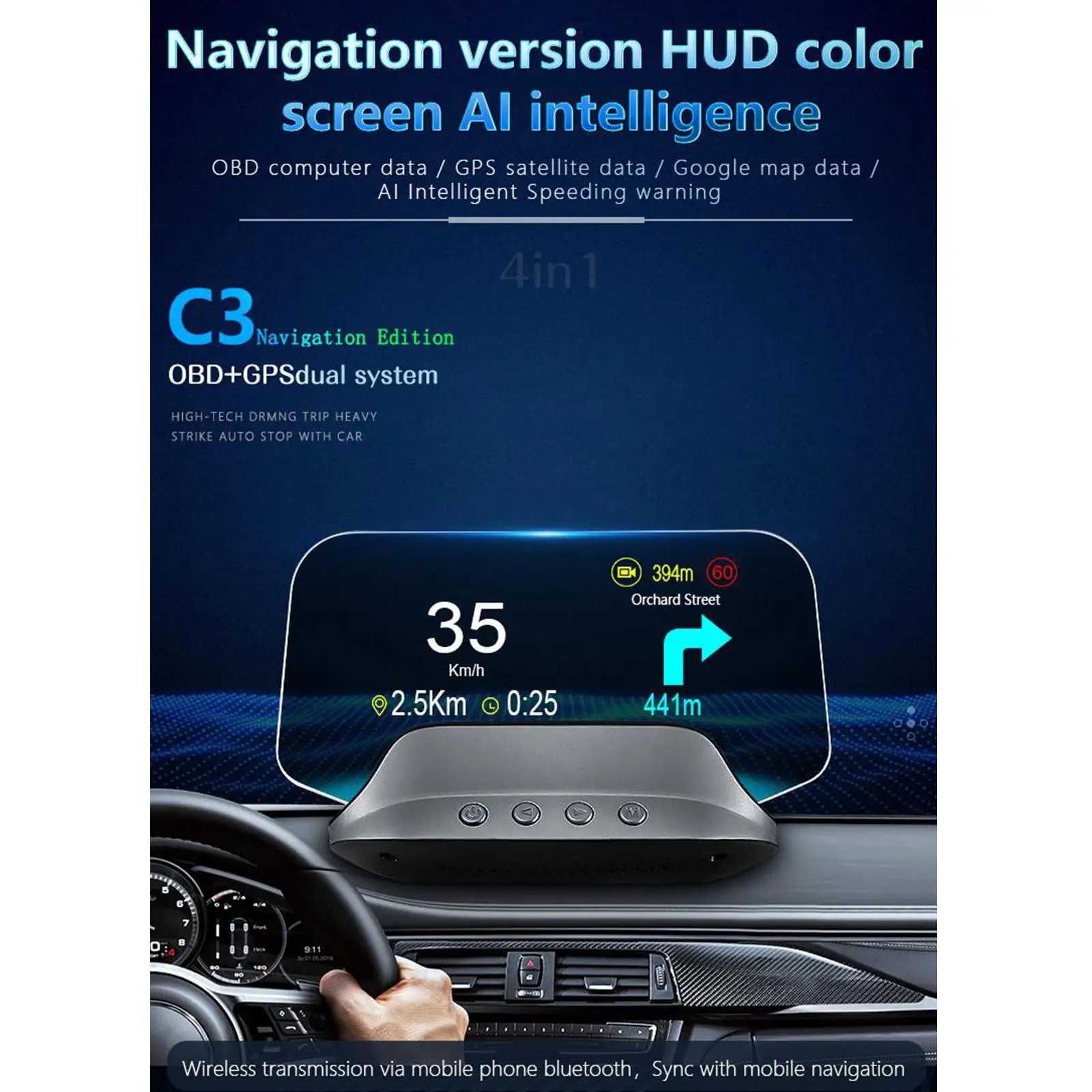 

Автомобильный GPS-навигатор с проекционным дисплеем (HUD) на лобовое стекло, OBD2 спидометр, цифровой дисплей для электромобилей