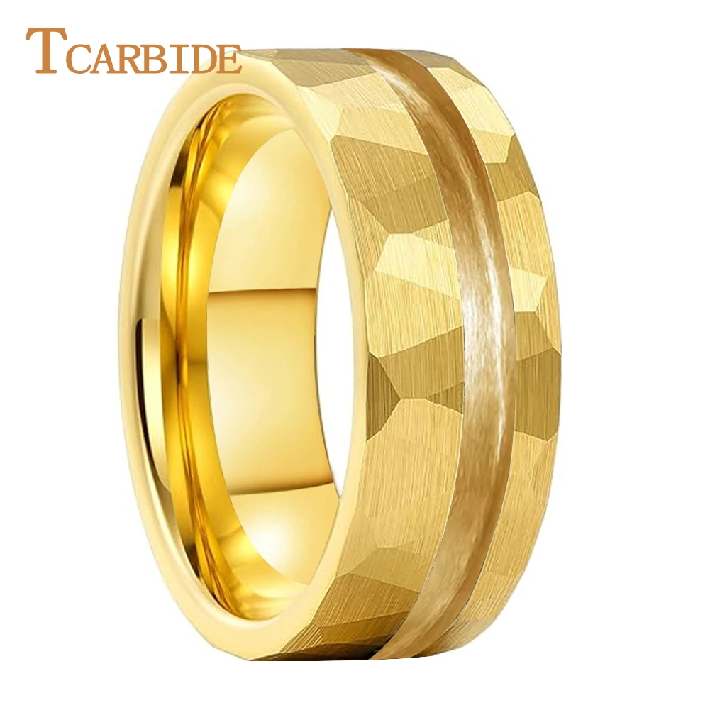 6/8mm Hammered Offset Groove Tungsten Blanks, Off-Center Inlay Channel Tungsten Carbide Ring Blanks for Jewelry Embedding