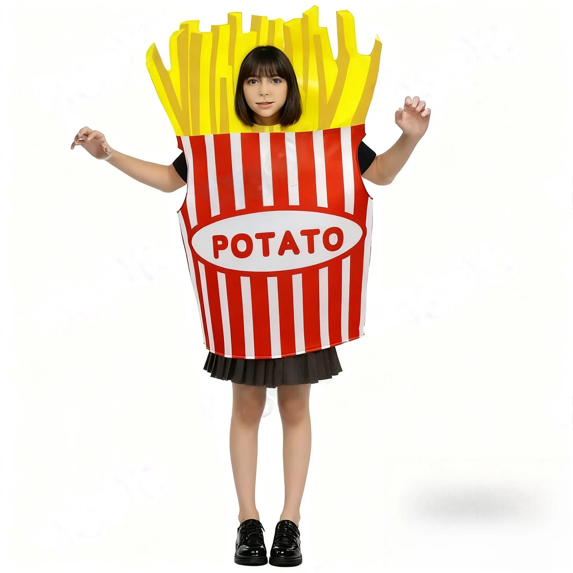 أزياء الهالوين الفكاهة التأثيرية البطاطس المقلية للبالغين من الرجال والنساء ملابس أداء لمرحلة الوالدين والطفل #5