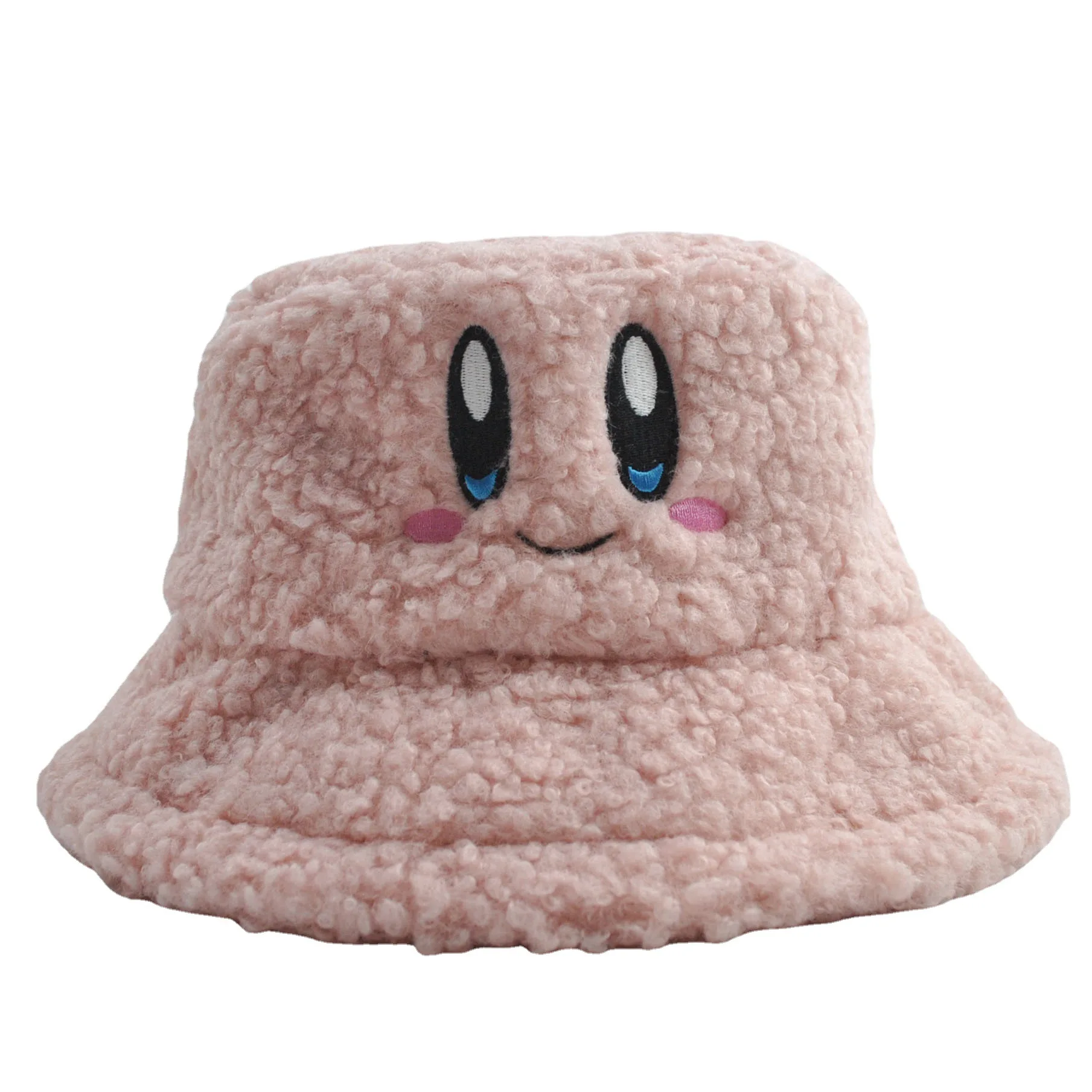 Cartoon Kirby Thick Warm Pot Hat Cute Embroidered Lamb Wool Fisherman Hat Women's Autumn/Winter Vintage Head Wrap Knitted Female