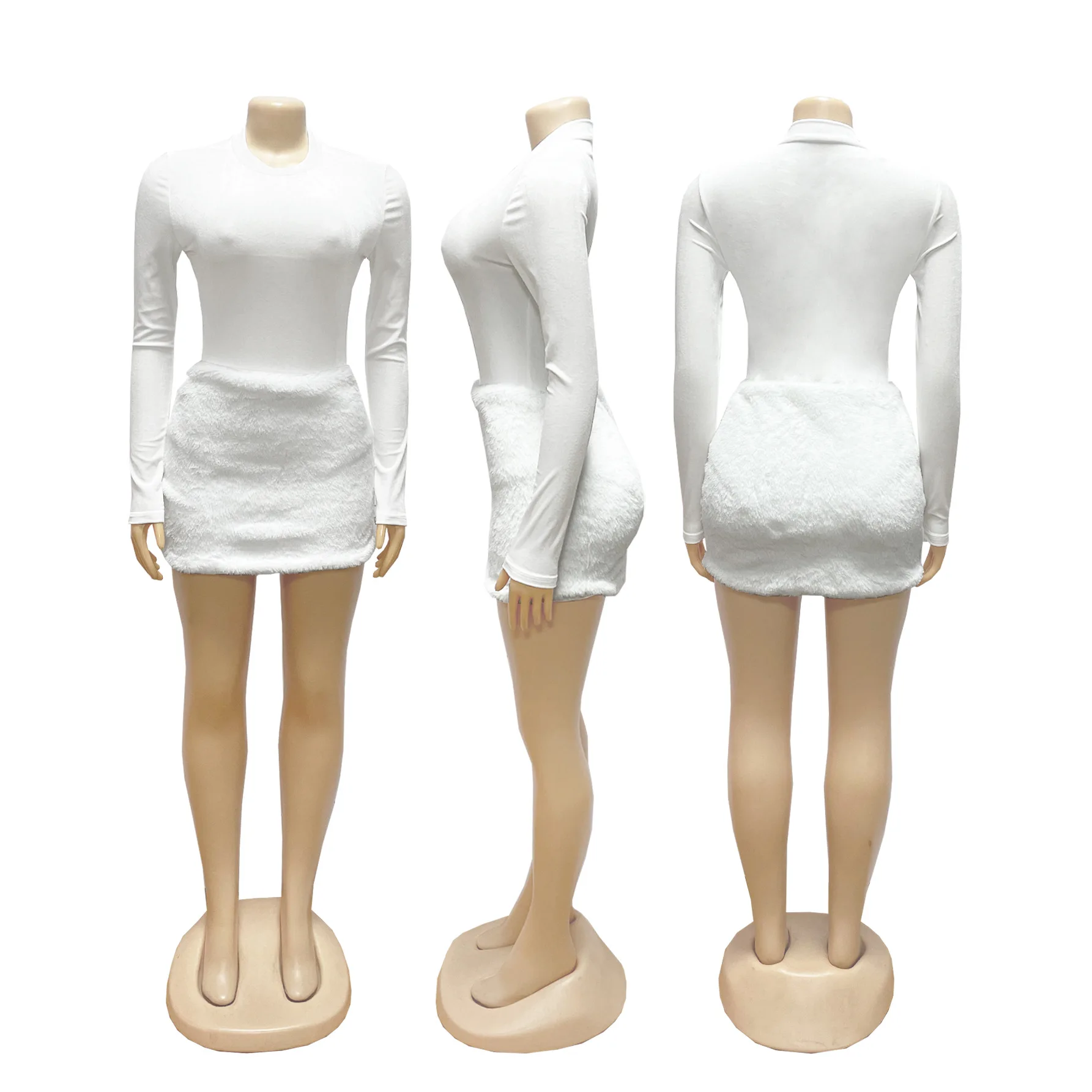 Ensemble 2 pièces en velours pour femmes, body à manches longues + Mini jupes en fausse fourrure, costumes décontractés à la mode, Clubwear d'automne et d'hiver 2025