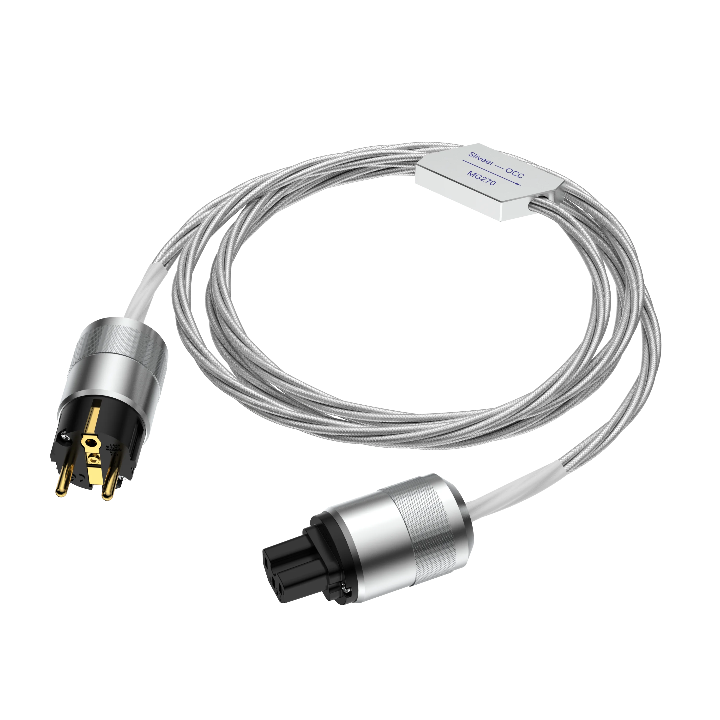 Audiocrast HI-End Sound Quality 7N OCC Silver Plated Power Cable Euro 2-Pin IEC-C15 for Audio System