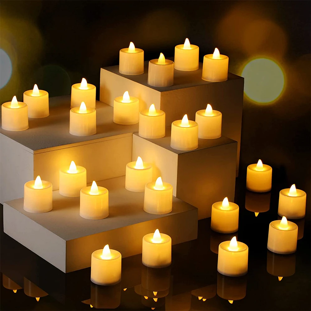 24 Uds. Velas LED sin llama, lámpara de té Led de deseos creativa, luz de vela blanca cálida para decoración navideña de boda y Halloween