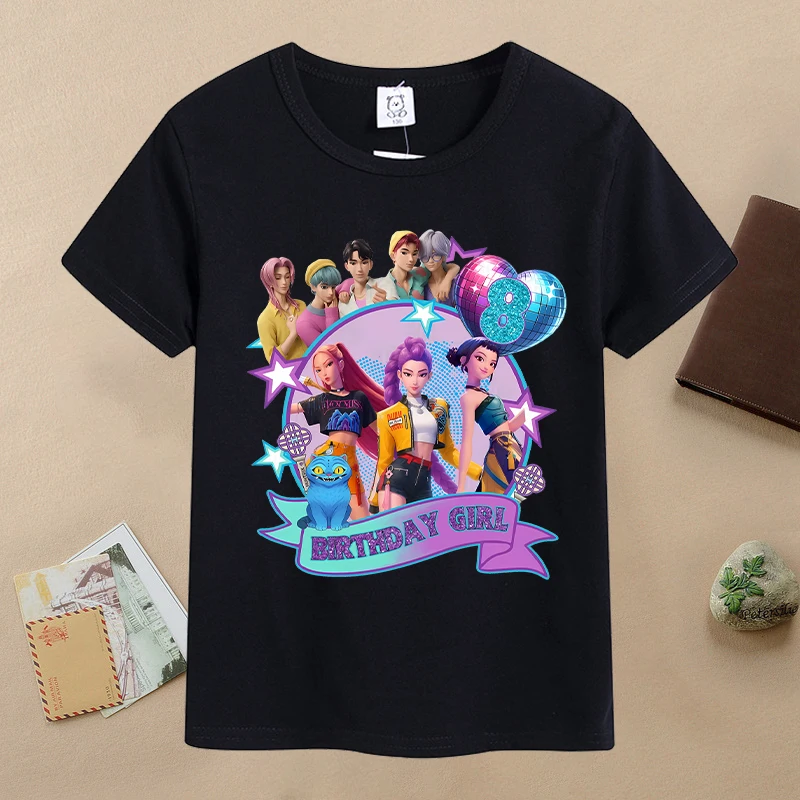K Pop Demon Huntersd T-shirt per bambini Cartoon Compleanno Numero T-shirt grafiche Bambini Maniche corte Top Vestiti estivi per ragazze