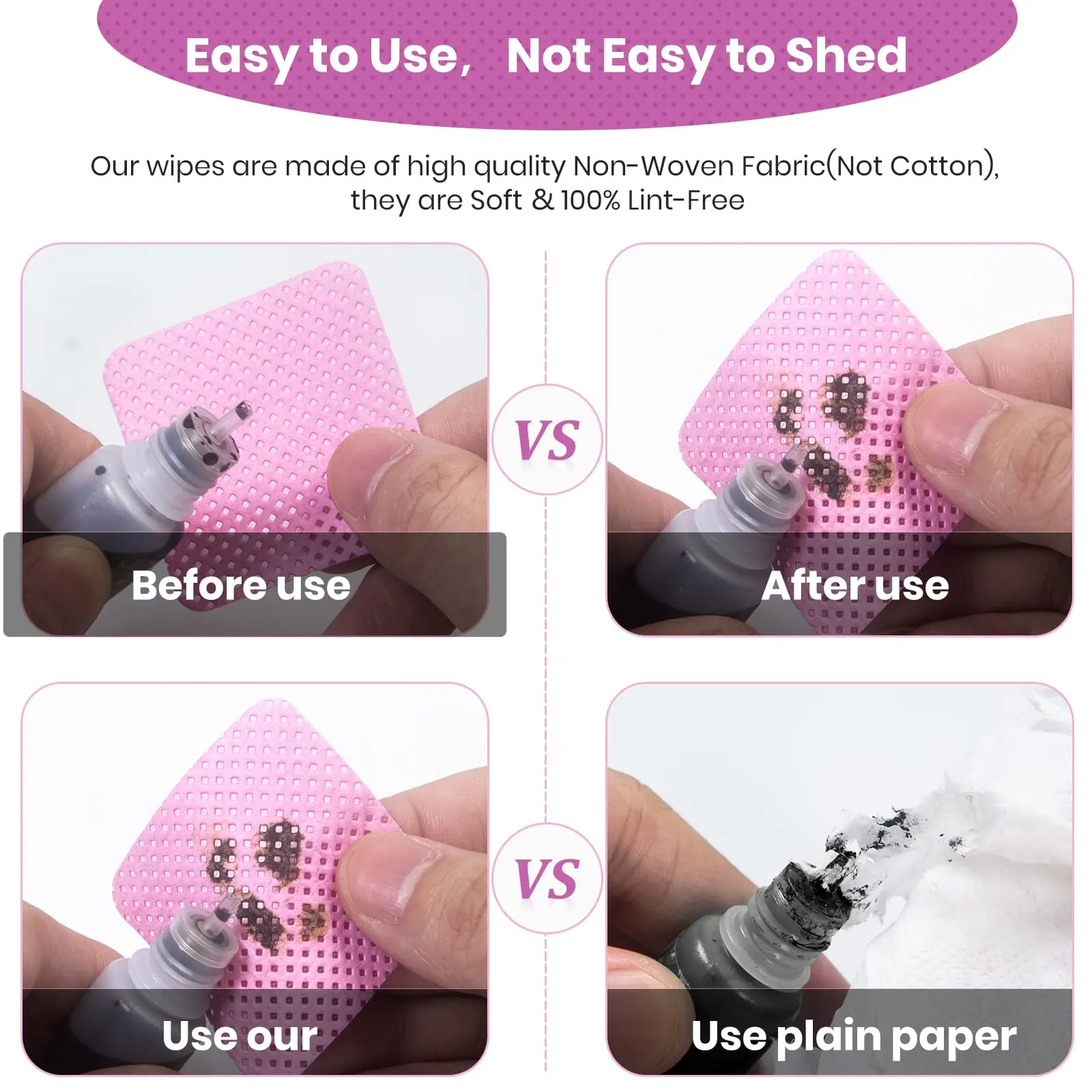 مناديل أظافر خالية من الوبر مع علبة - وسادات إزالة طلاء الأظافر الناعمة غير المنسوجة - مناديل خالية من الوبر لمستلزمات تمديد الرموش