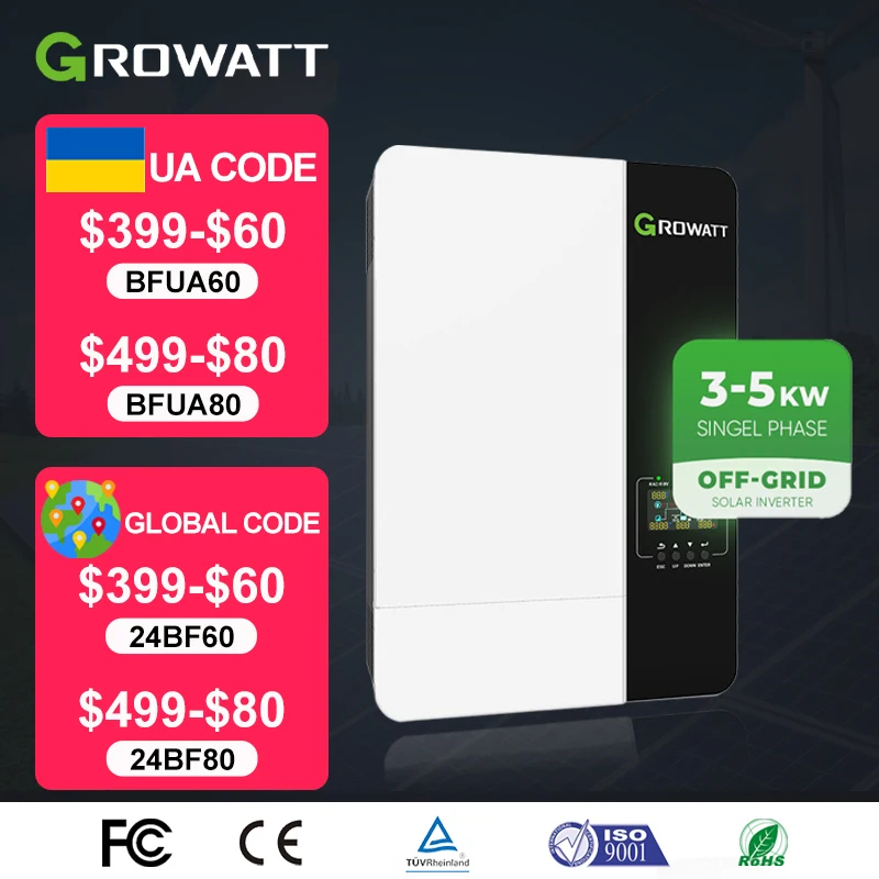 Growatt 5KW OFF Grid Inverter SPF 5000ES Single Phase 48vdc 230vac 3.5Kw 5Kw With Wifi Hybrid Solar Inverter