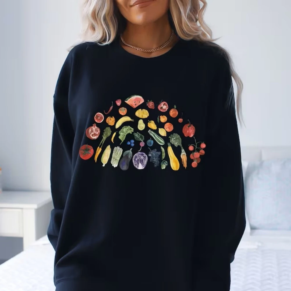 

Fruit and Vegetable Sweatshirt Rainbow Veggies Botanical Tee Unisex Vegan Shirt Gift for Gardener Winter Clothes Women