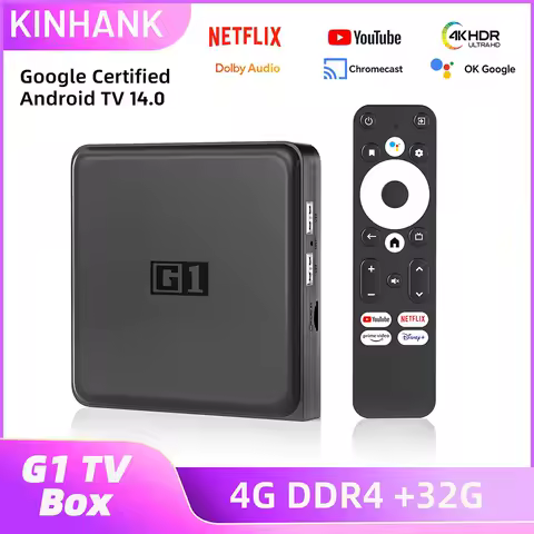 KINHANK G1 Android TV Box With Netflix 4K Ultra HD Google Certified Dolby Vision HDR10+ 4G 32G WiFi6 Streaming Media Device