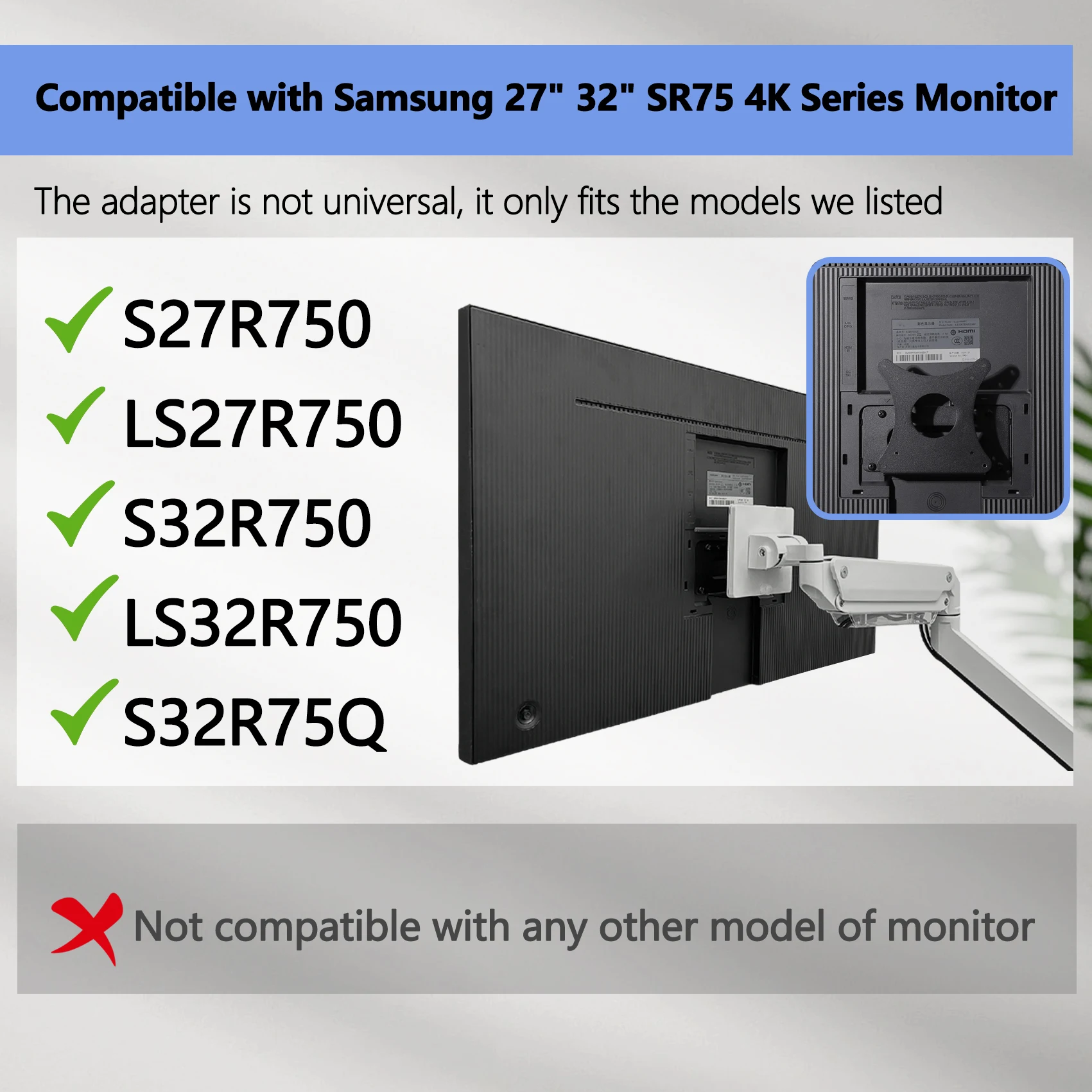 Brand New LS32R750UEWXXL LS32R750UEEXXV LS27R750QEWXXL LS27R750QEEXXV 27/32 Inch Display OEM Wall Mount Adapter Bracket