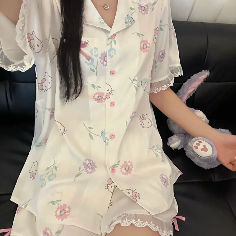 

Sanrio Hello Kitty женские сексуальные пижамные комплекты для сна Kawaii мультфильм студенческие летние шорты с короткими рукавами одежда для сна домашняя одежда новинка
