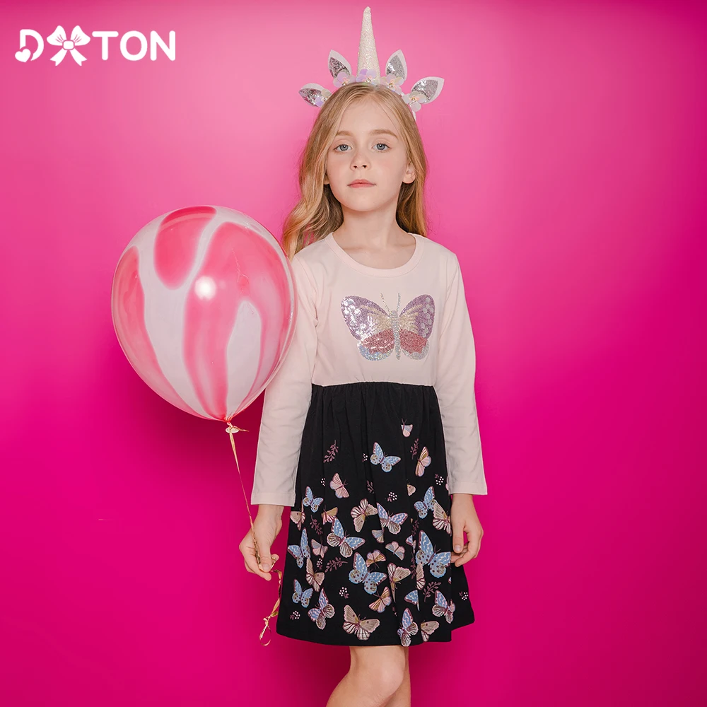 

DXTON Kids Cotton Dresses Girls Butterfly Sequined Dress Toddlers Casual School Birthday Party Princess Costumes Kids Clothing