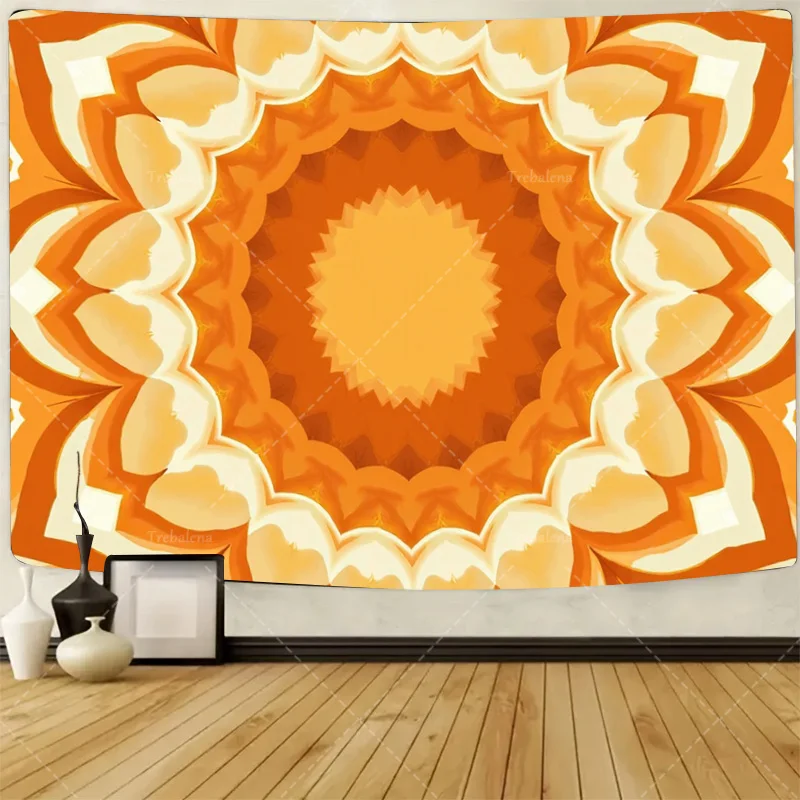 

1pc Wall Tapestry "Vibrant Orange Floral Mandala Tapestry for Boho Room Decor"