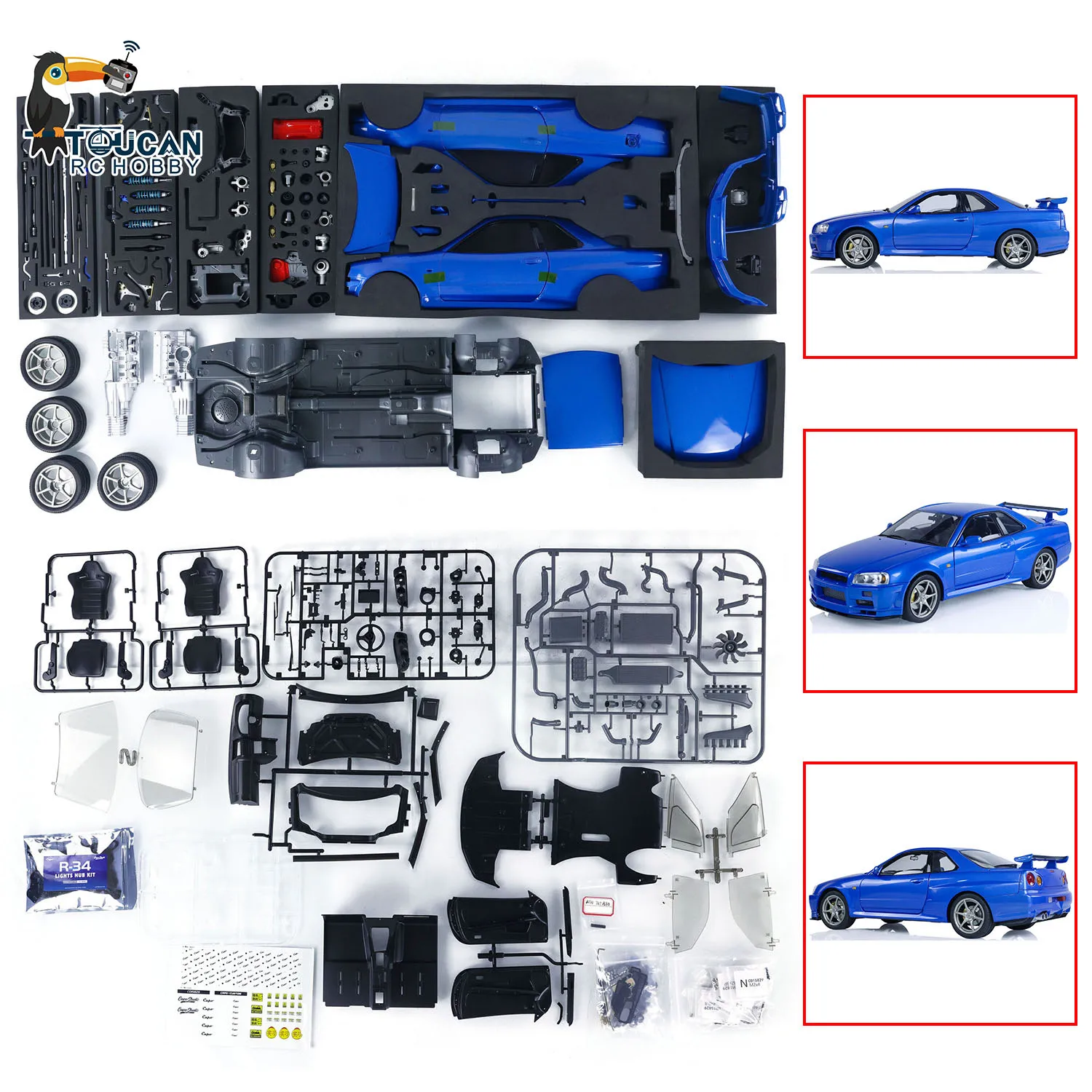 Capo RC-Voiture de course électrique en métal pour garçon, véhicule à grande vitesse, bleu, dérive, kit version R34, modèle Toucan, jouets pour cadeau, en stock, 1/8