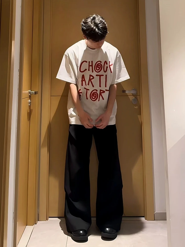 

Fikzz Men's American Folded Pants High-End Feeling Cool Drape Wide Leg CleanFit Flared Pants Casual Straight Leg Trousers