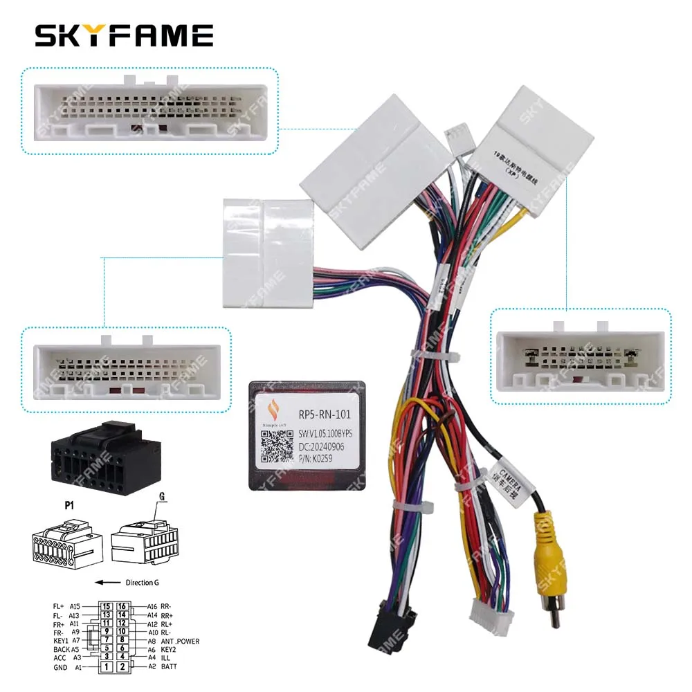SKYFAME-Adaptador de arnés de cableado de 16 pines para coche, decodificador de caja Canbus, Cable de alimentación de Radio Android para Renault Duster Arkana RP5-RN-101