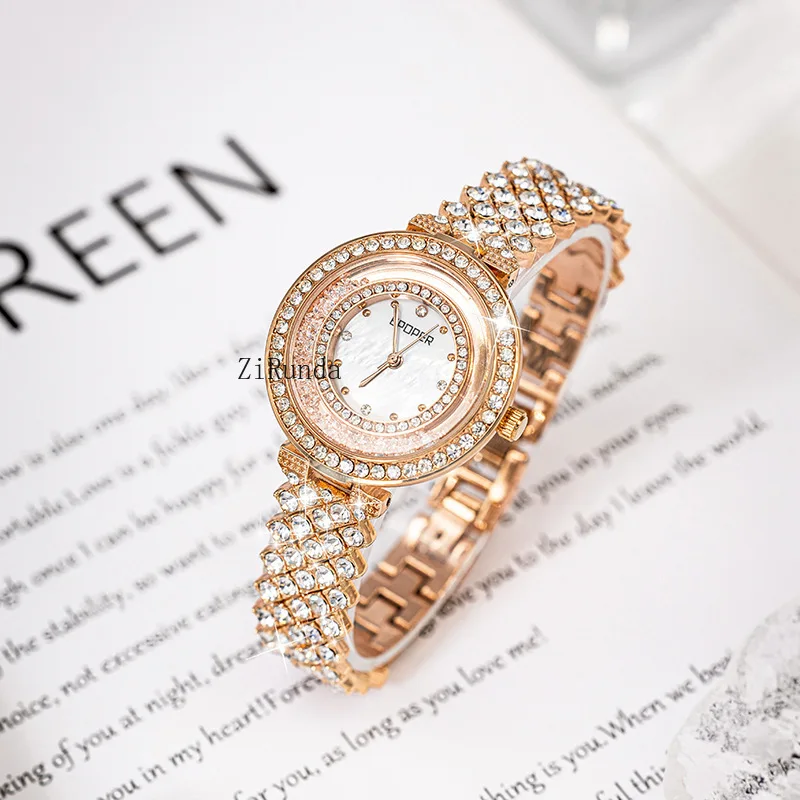 ساعة نسائية ذات قيمة عالية مرصعة بالألماس كاجوال متعددة الاستخدامات وسوار مقاوم للماء