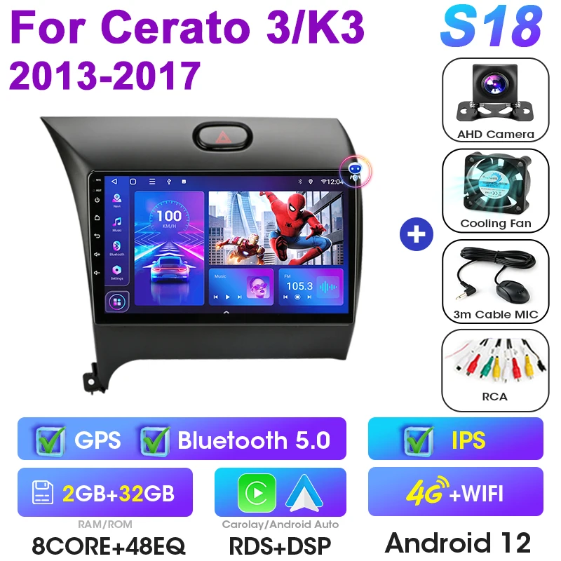 2 Din Android 12 Auto Radio Voor Kia K3 Cerato 3 Forte 2013-2017 Multimedia Video Speler Navigatie Gps 4G Carplay Auto Stereo Rds