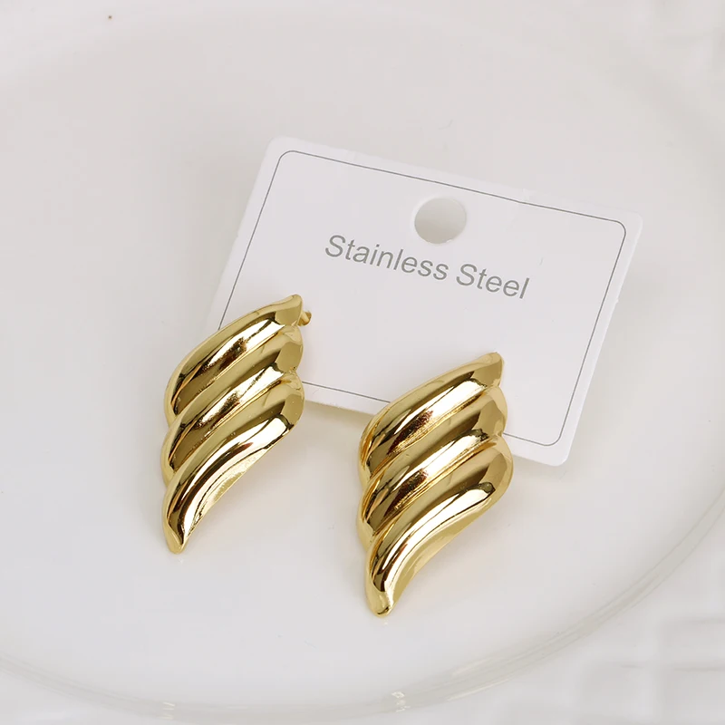 Hgflyxu Studs Earring Women Stainless steel Gold Color Charms Ear Jewelry High Quality Fashion Gifts