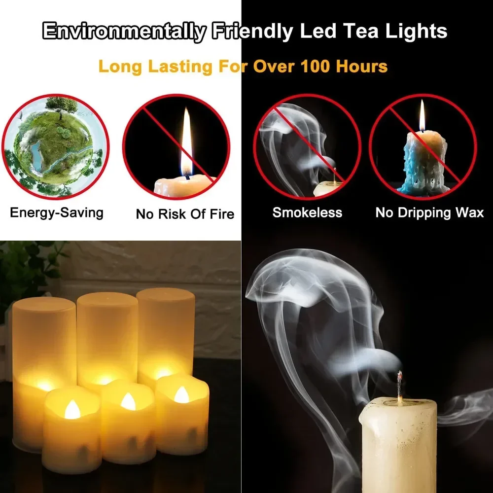 6/24Pc Rechargeable Flameless Candles with Lampshade Flickering LED Electric Tea Lights Timer Remote USB Charging Cables Candles