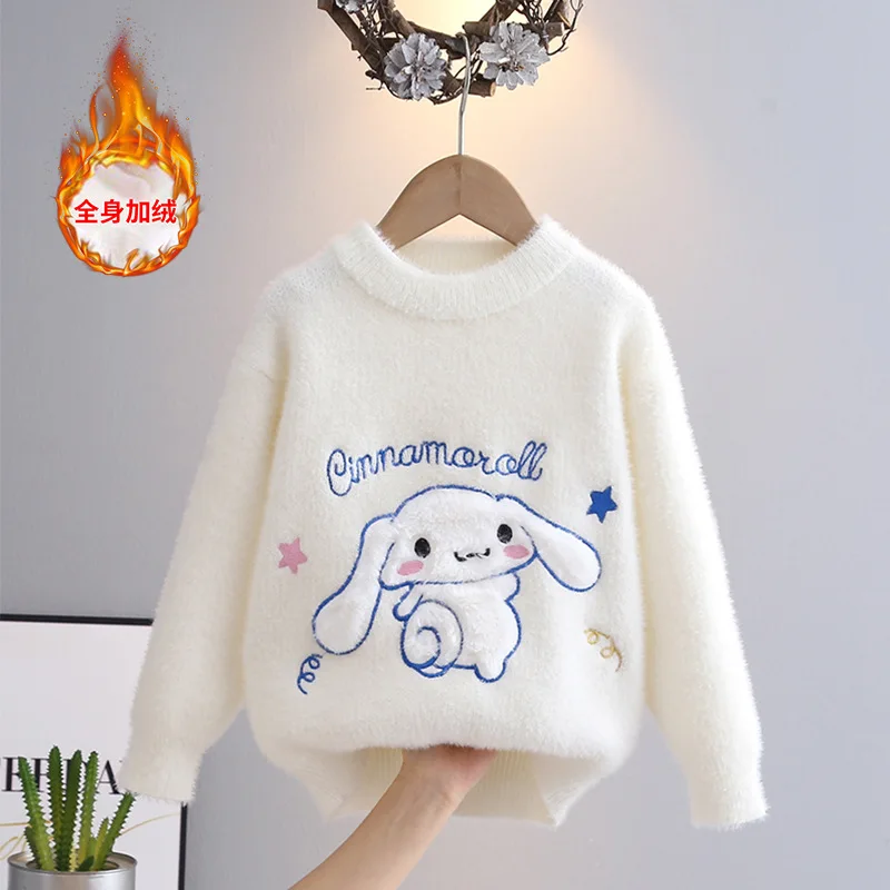 Cinnamoroll Sanrio Girls Sweater Winter New Kawaii Children Kids Autumn Winter Soft Mink Velvet Shirt Warm Knit Pullover Tops