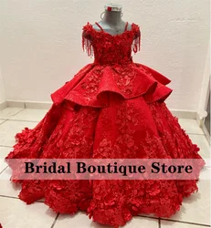 New Design Flower Girls Dress Beading Tassels Ball Gown Flowers First Communion For Birthday Party Gown Photoshoot Customized