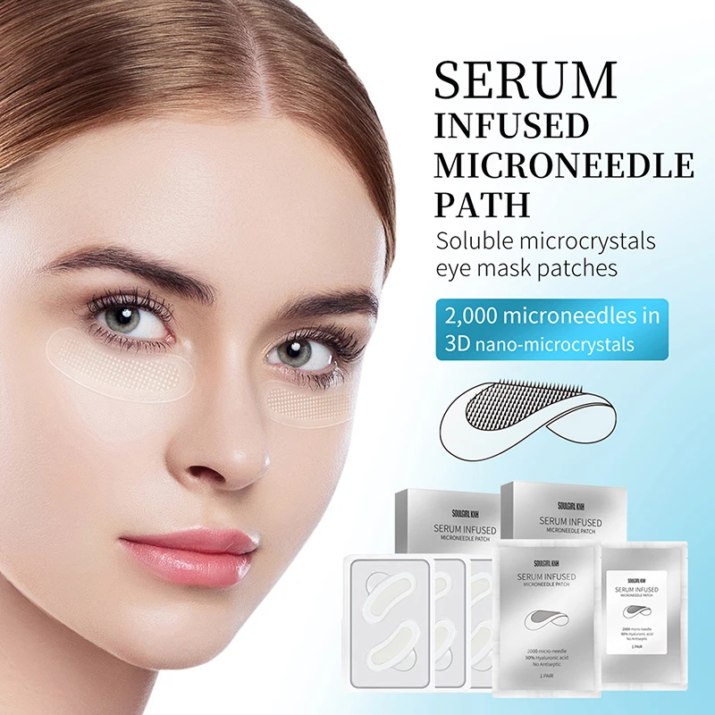 1Pair Microneedle Eye Patches Mask Soluble Hyaluronic Acid Blemish Treatment Sticker 0.25mm Needle Length 2000 Microneedle