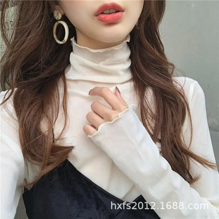 

2025 New Spring Niche Design High Neck Mesh Inner Top Stylish Youthful Lace Base Shirt for Women