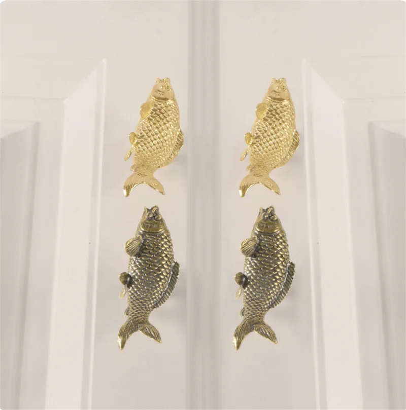 Gold Shark Fish Furniture Handle Door Knobs Brass Fish Handles For Kitchen Wine Cabinet Door Wardrobe Cupboard Drawer Pulls Diy