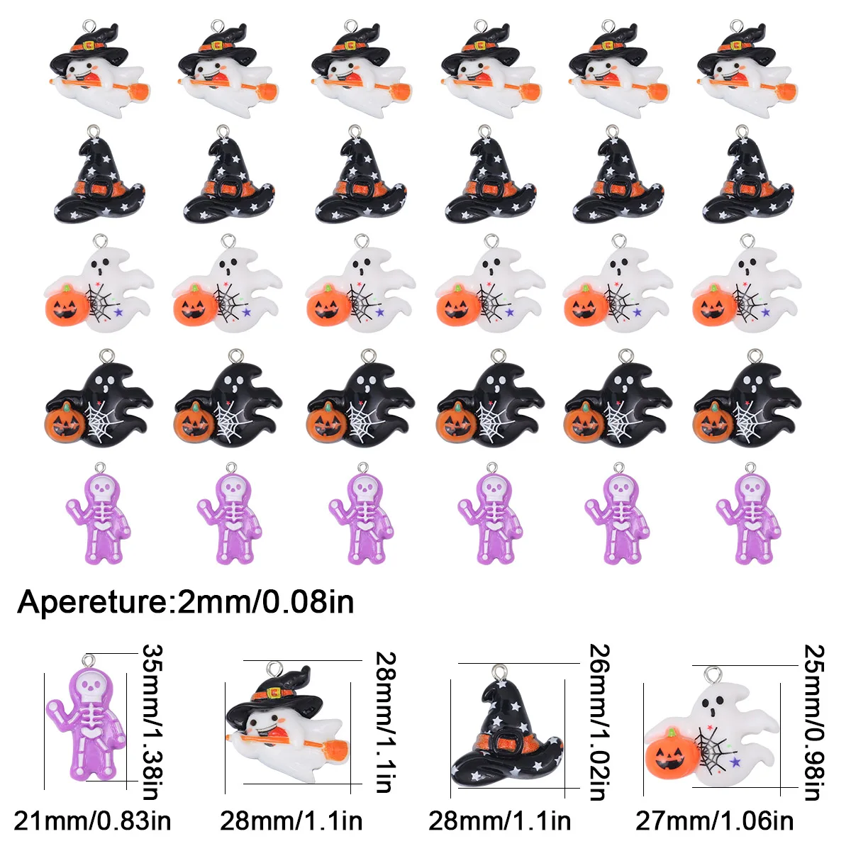 21/27/28mm Halloween Plastic Pair Charms Witch Hat Ghost With Broom Jack O Lantern Skeleton Dangle Pendants For Necklace Marking