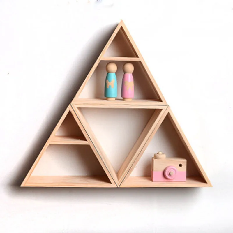 Nordic solid wood triangular storage rack, restaurant wall, sofa, background wall decoration, hanging accessories, living room w