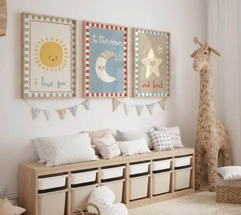 1/3 stücke Retro Sonne Mond Sterne Tarot Karte Leinwand Drucken Niedlichen Cartoon Kindergarten Wand Kunst Poster für Moderne Wohnzimmer wohnkultur Geschenke