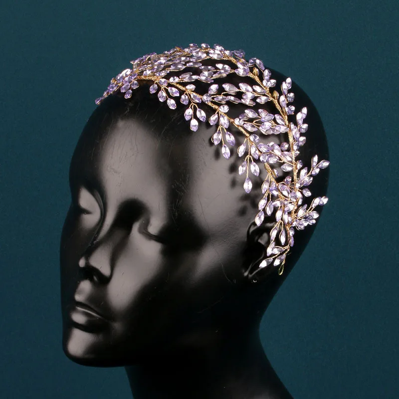 SLBRIDAL Handgefertigte Braut-Tiara mit Mehrfach-Kristallen, Strass und Perlen, Hochzeits-Kopfschmuck, Haaraccessoires für Frauen und Mädchen – Detail 4