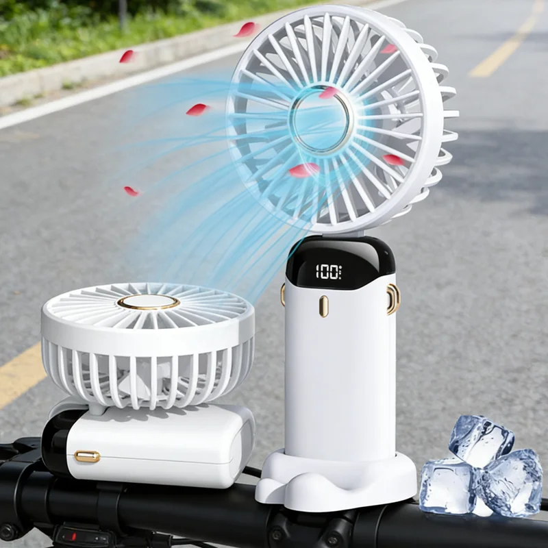 

Перезаряжаемый USB-вентилятор 1800 мАч, складной, портативный, 5 скоростей, с креплением на шею, настольная подставка для телефона, LED-дисплей