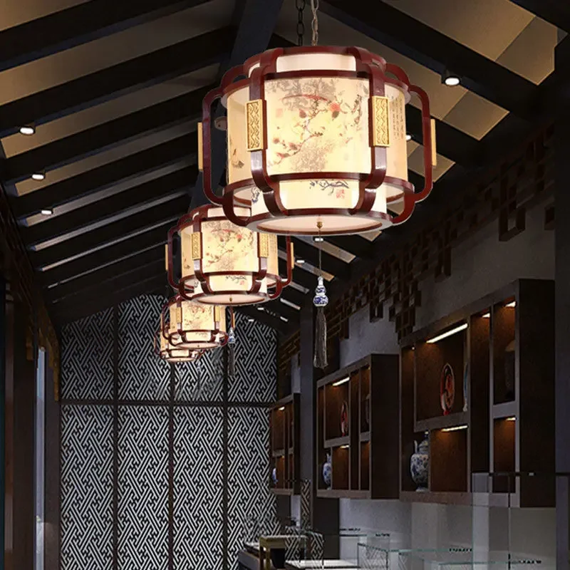 Antique Chinese Solid Wood Chandelier Classical Wooden Lighting for Living Room Restaurant Hotel Tea House Lobby Private Room