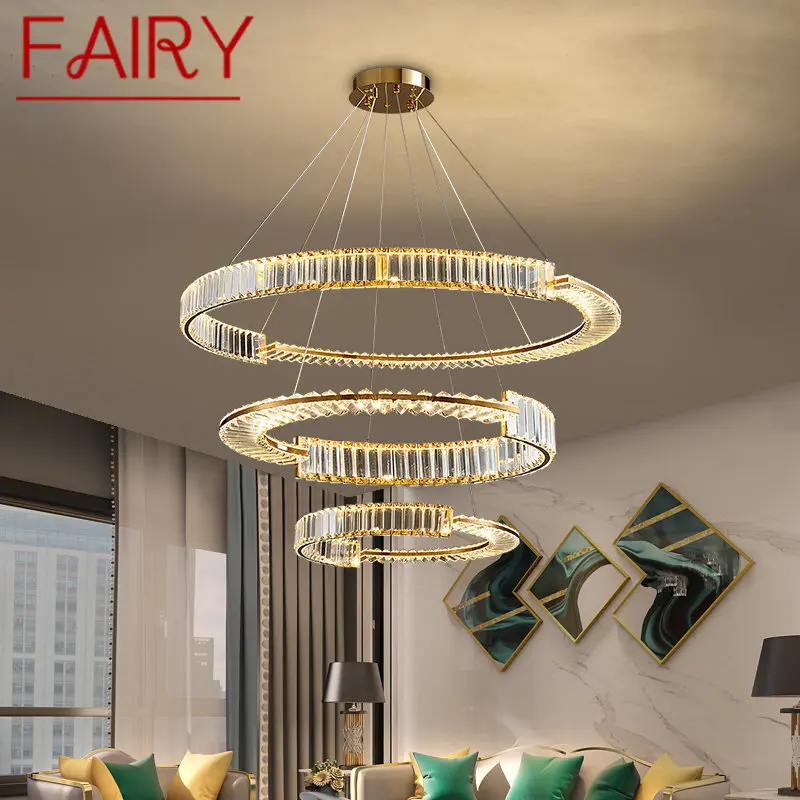 FAIRY Hanging Chandelier Crystal Modern LED Luxury Rings Pendant Light Home Decor For Living Dining Room Villa Duplex