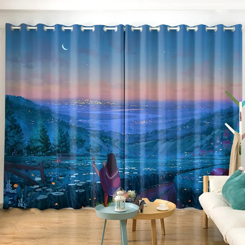 Cartoon Scene High Shading Curtains Punched Bedroom Living Room Floor Blackout Drape Curtain 2 Pieces New Fashion Pattern