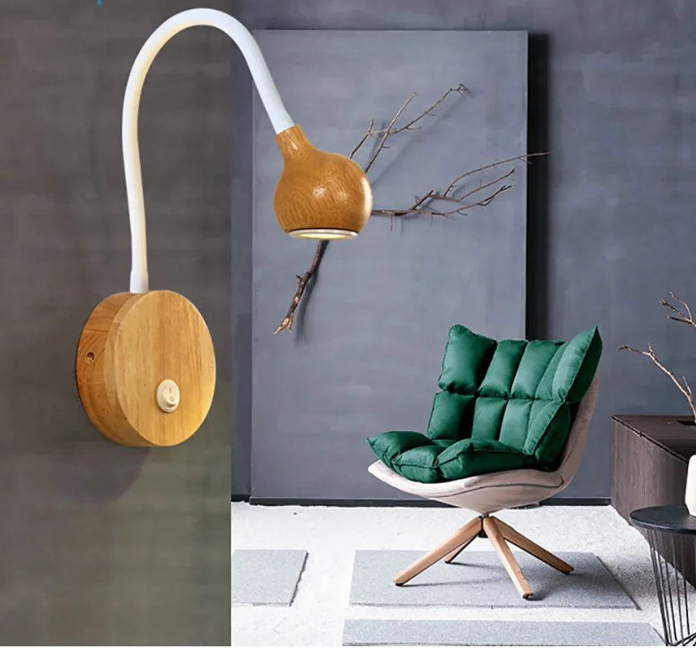 

Japanese Wall Lights Decorate 110-240v 5w Indoor Natural Wood Lamp Designer Bedside Lamp Led Flexible Arm