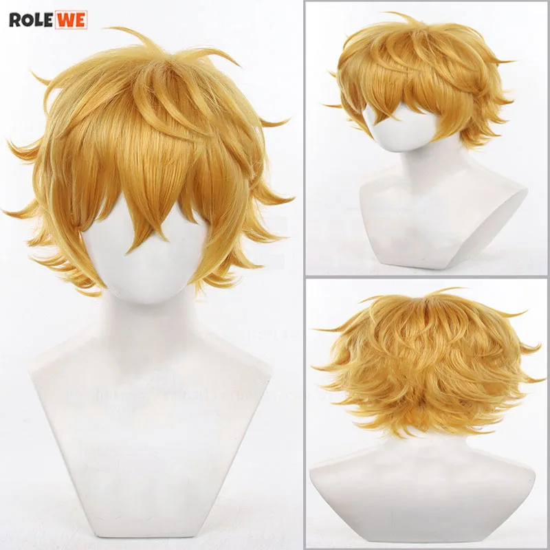 

Akihiko Nirei Cosplay Wig Anime Short Golden Unisex Wig Heat Resistant Synthetic Hair Halloween Party Wigs + Wig Cap