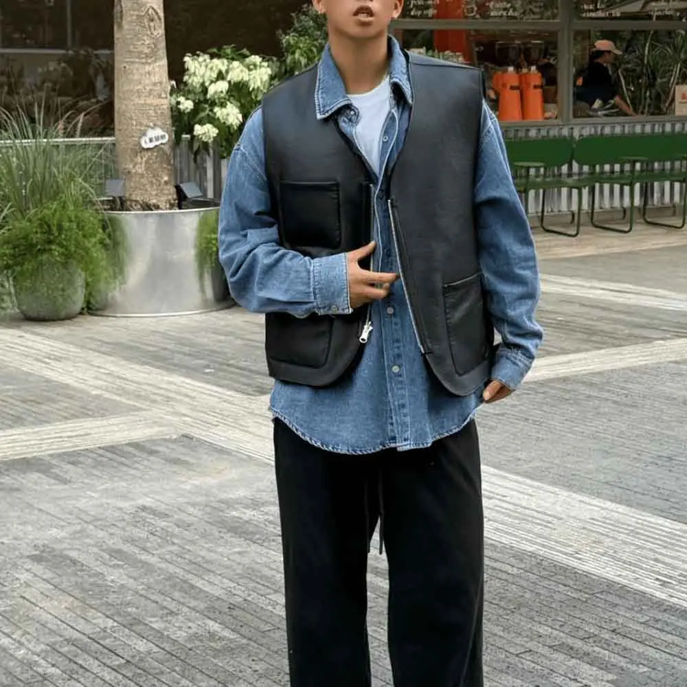 

Осенне-зимний мужской двусторонний однотонный жилет, куртка в американском стиле ретро, модный тренд, свободные повседневные нишевые мужские топы High Street