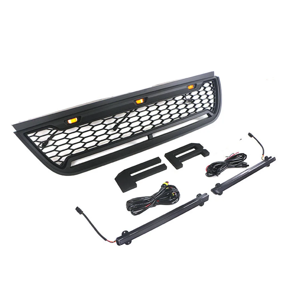 For Ford Explorer 2002-2005 Bumper Trims Cover Exterior Radiator Grill Matte Black LED Grille With Letter And Light Bar Fit