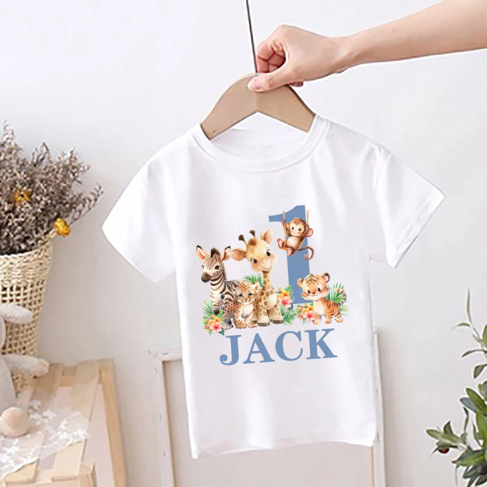 Personalized Boys Birthday Shirt 1-9 Years Shirt Wild Tee Safari Animal with Name T-shirt Jungle Party Outfit Kids Summer Tops